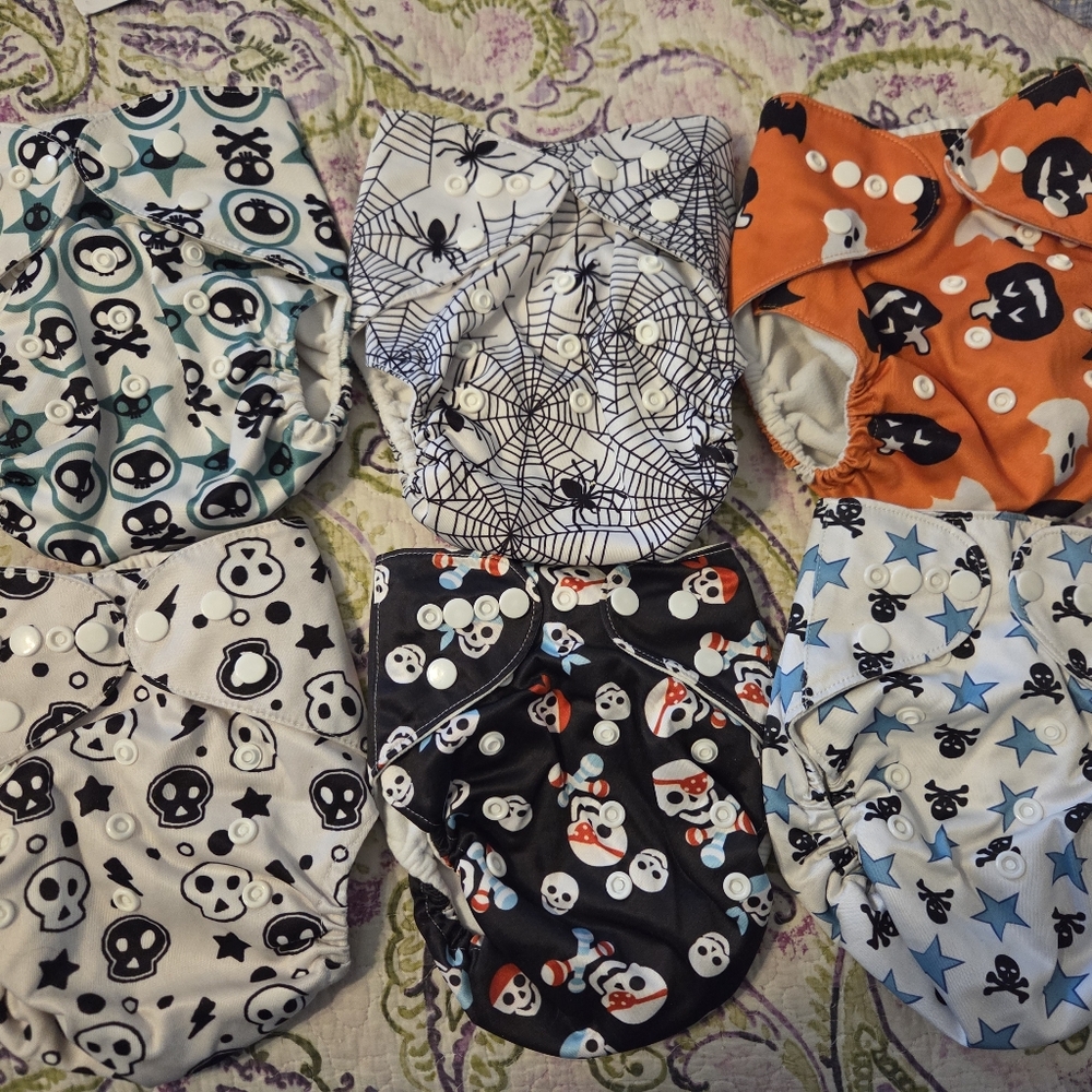 Colorful Skull and Spider Patterned Cloth Diapers